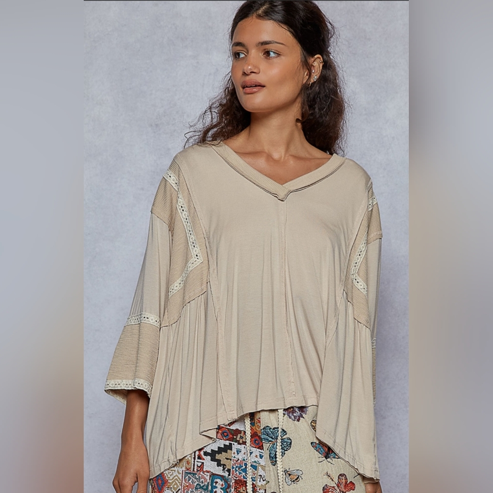 🐧#743 POL V-Neck Half Sleeve Relaxed Jersey Top - Picture 2 of 5